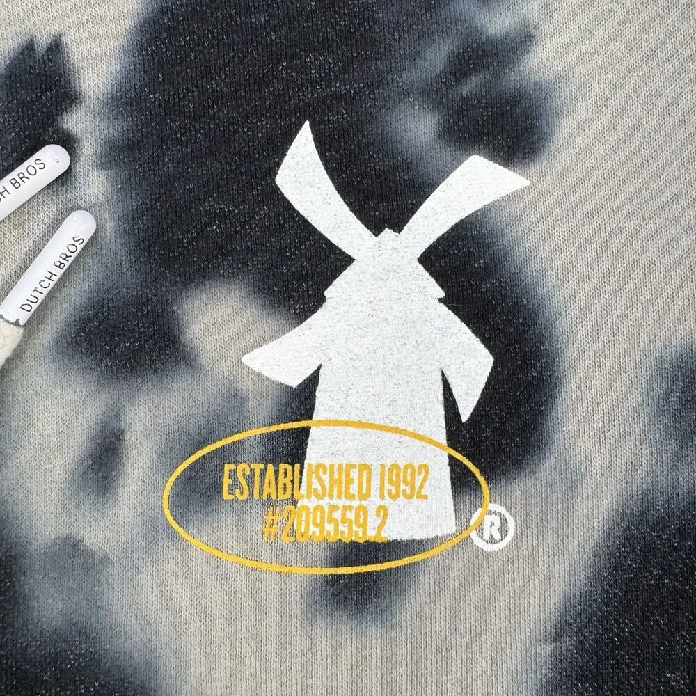 Dutch Bros Coffee Tie Dye Hoodie Sweatshirt Medium Black Gray with Graphic Back - Picture 5 of 7
